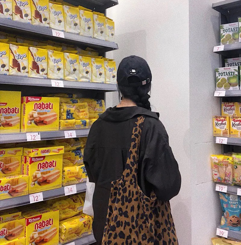 Leopard Print Canvas Shoulder Bag for Women