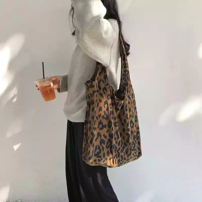 Leopard Print Canvas Shoulder Bag for Women
