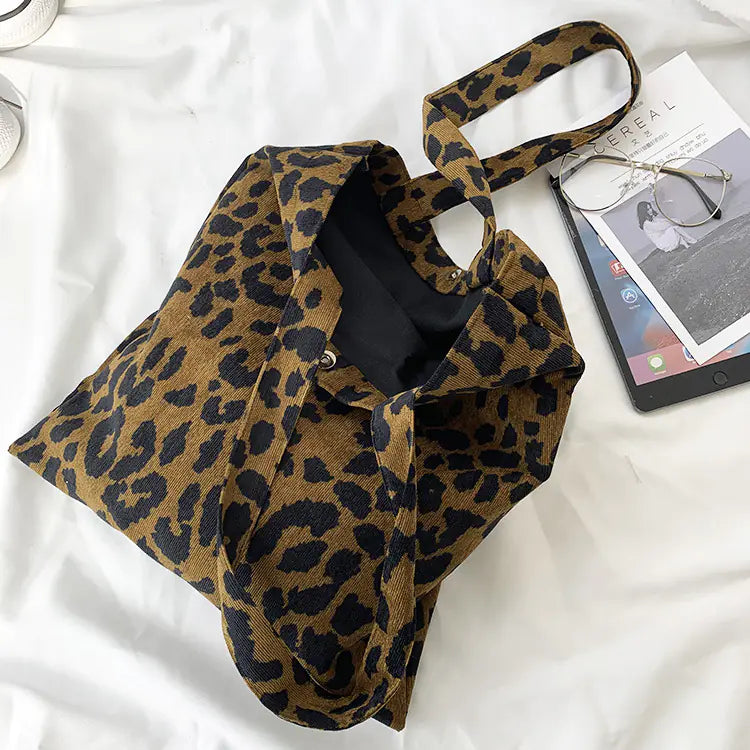 Leopard Print Canvas Shoulder Bag for Women