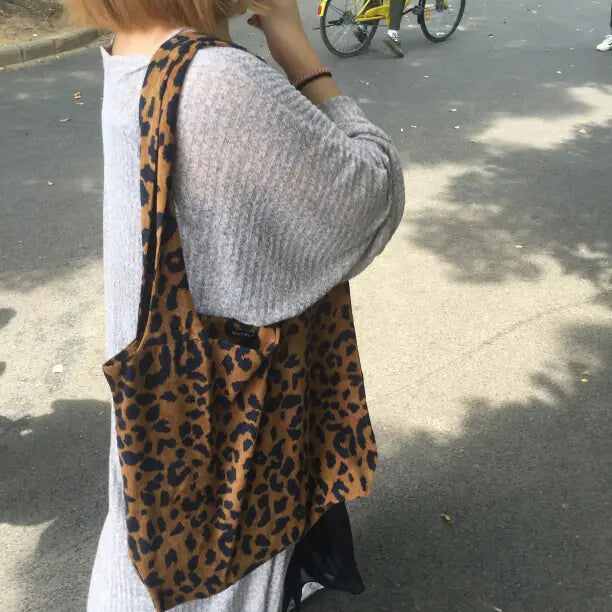 Leopard Print Canvas Shoulder Bag for Women
