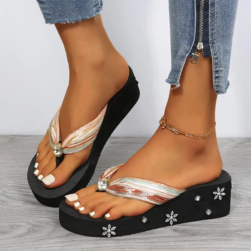 Rhinestone Thong Sandals for Women - Boho Beach Style