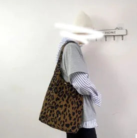 Leopard Print Canvas Shoulder Bag for Women