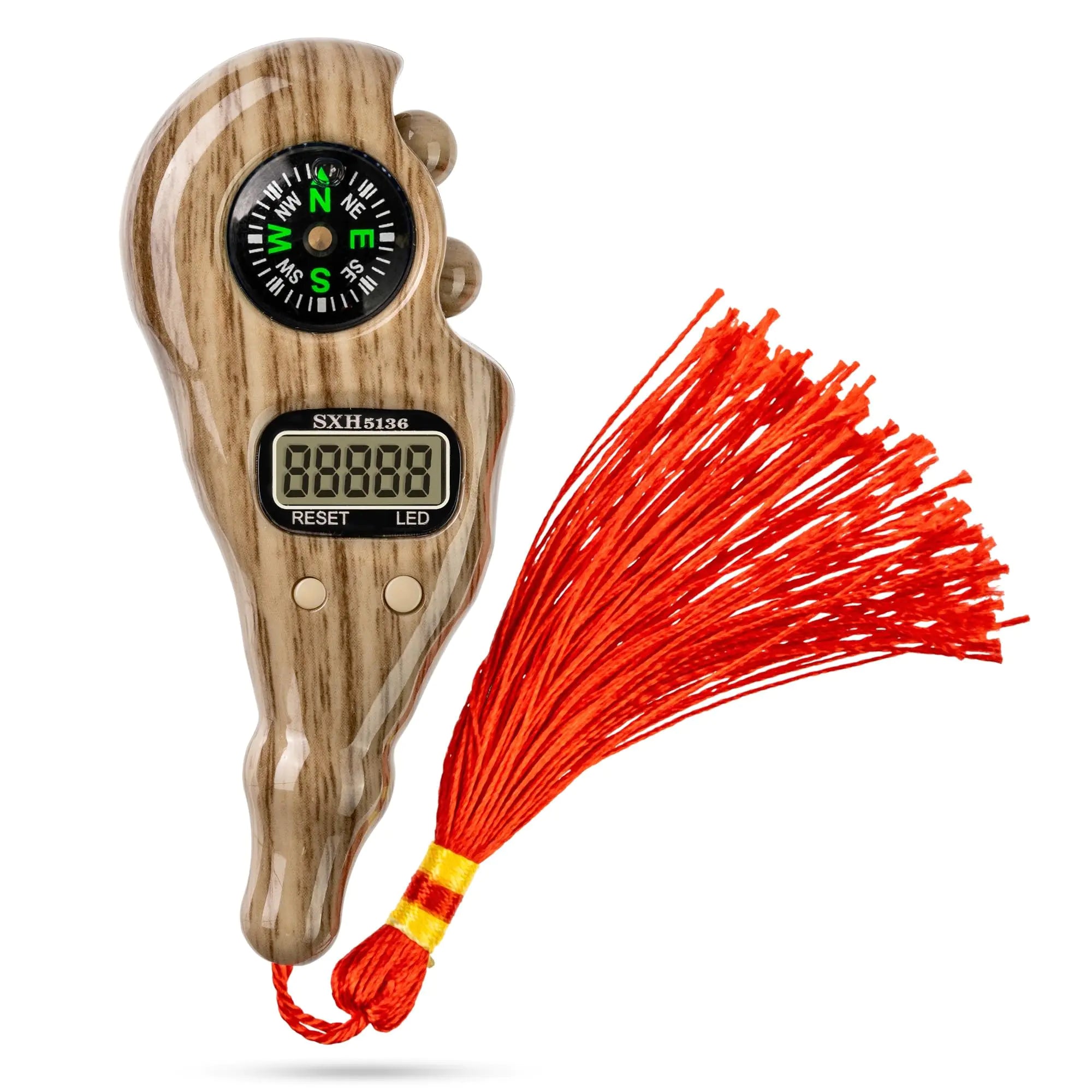 STM Leaders Digital Finger Tasbih with Compass & Night Light - Islamic Prayer Beads Counter Finger Counter for Dhikr Meditation Relaxation and Healing (Brown Wood Lion)