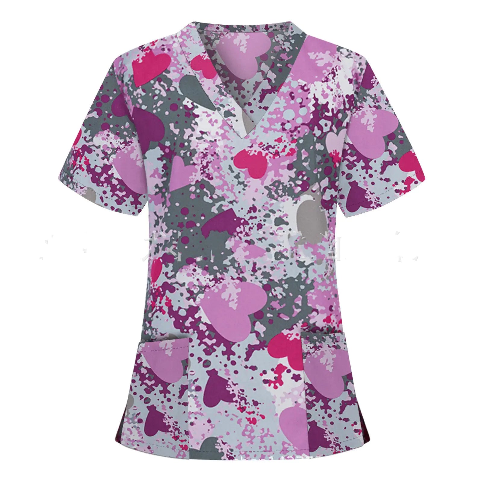 Nurse Uniform Pocket V-Neck Short-Sleeved T-Shirt