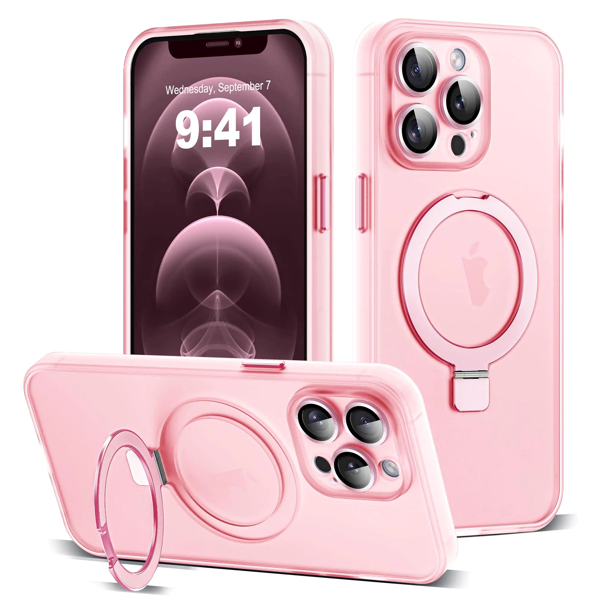 for iPhone 11 Case with Magnetic Invisible Ring Stand [Full Camera Lens Protection] [Compatible with Mag-Safe] Military-Grade Drop Matte Translucent Slim Phone Cases for iPhone 11 6.1", Pink