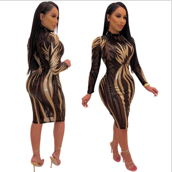 Sequin Sheer Dress - Stylish European Design