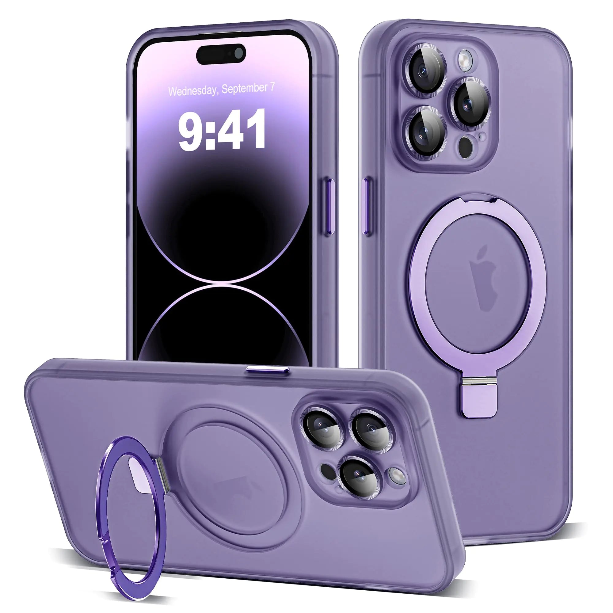 for iPhone 11 Case with Magnetic Invisible Ring Stand [Full Camera Lens Protection] [Compatible with Mag-Safe] Military-Grade Drop Matte Translucent Slim Phone Cases for iPhone 11 6.1", Pink